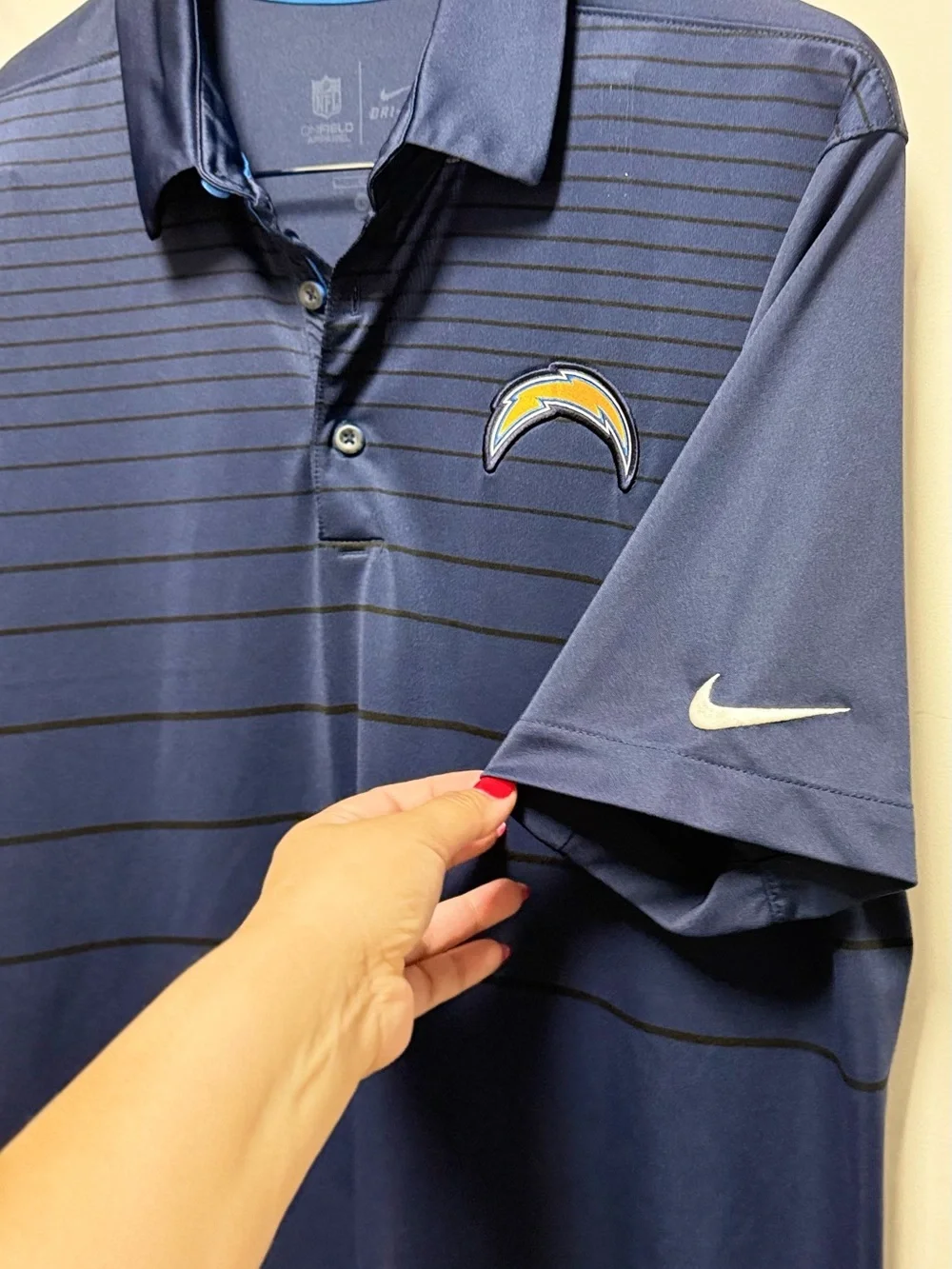 Nike Navy and Yellow Los Angeles Chargers Striped Polo